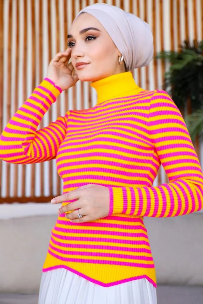 5087 Çizgili Triko Bady Sarı-detail