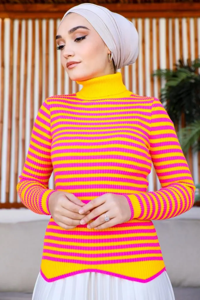 5087 Çizgili Triko Bady Sarı-detail