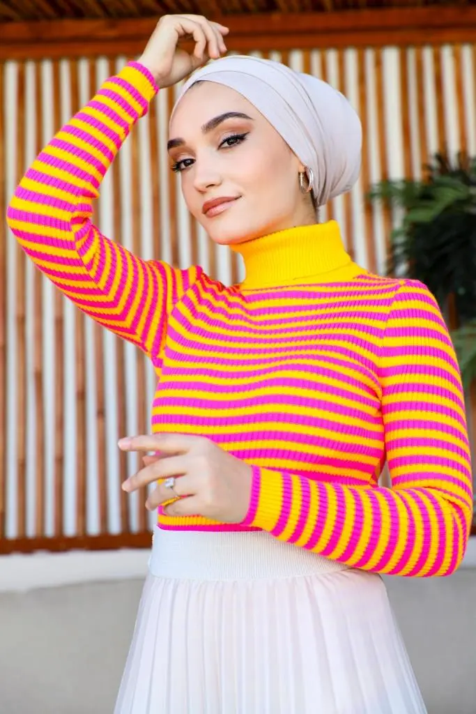 5087 Çizgili Triko Bady Sarı-detail