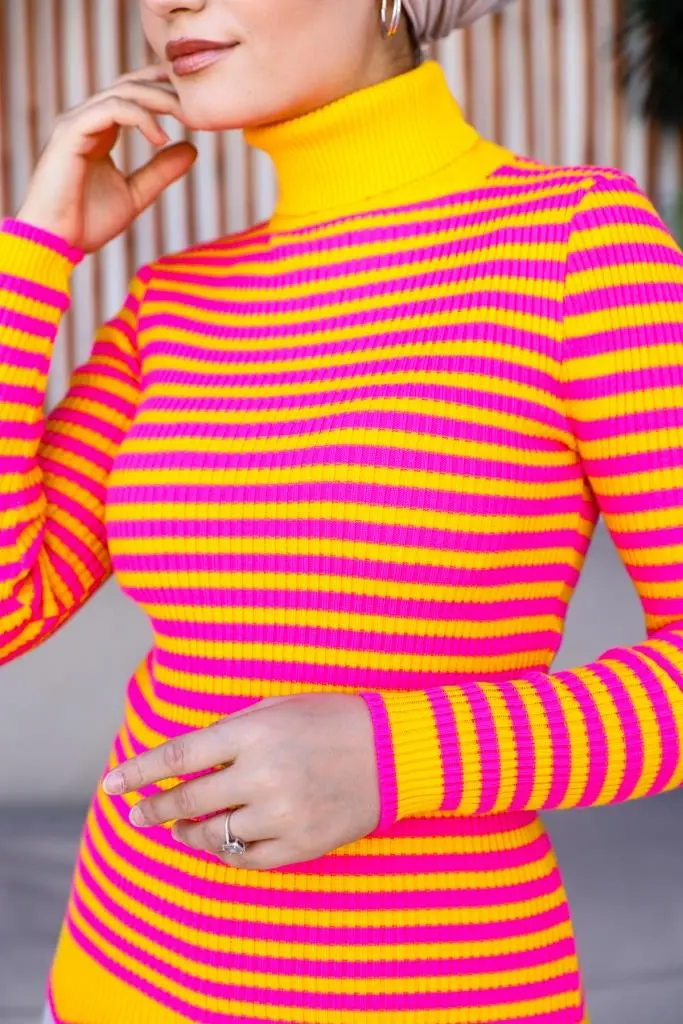 5087 Çizgili Triko Bady Sarı-detail