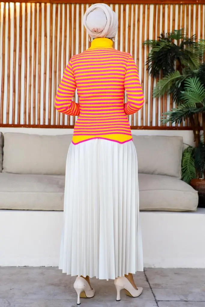 5087 Çizgili Triko Bady Sarı-detail