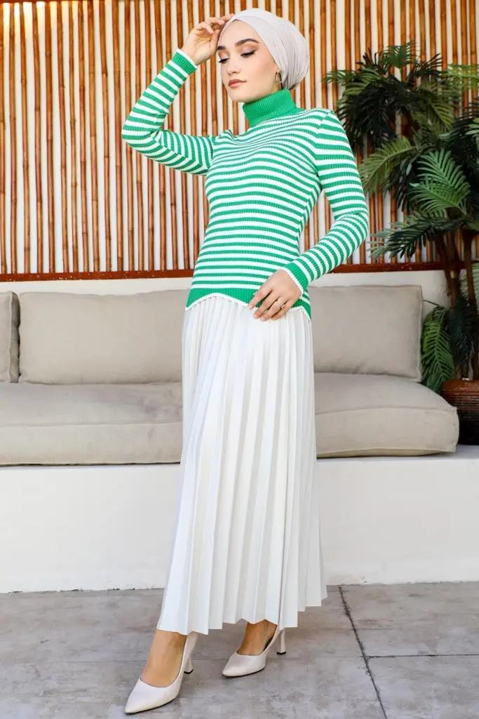 5087 Çizgili Triko Bady Yeşil-detail