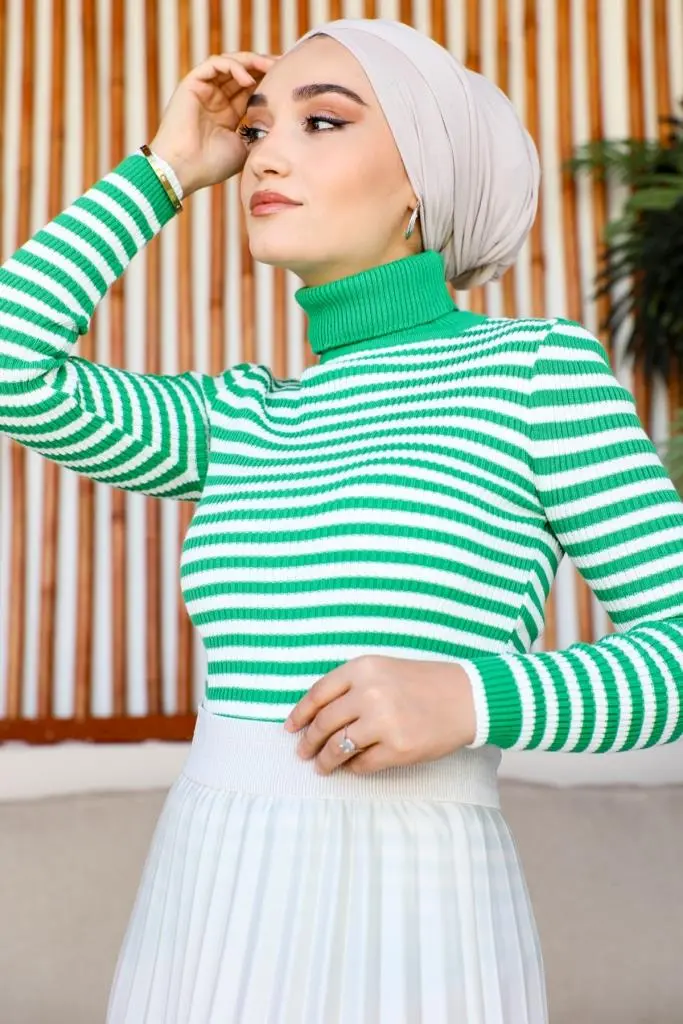 5087 Çizgili Triko Bady Yeşil-detail