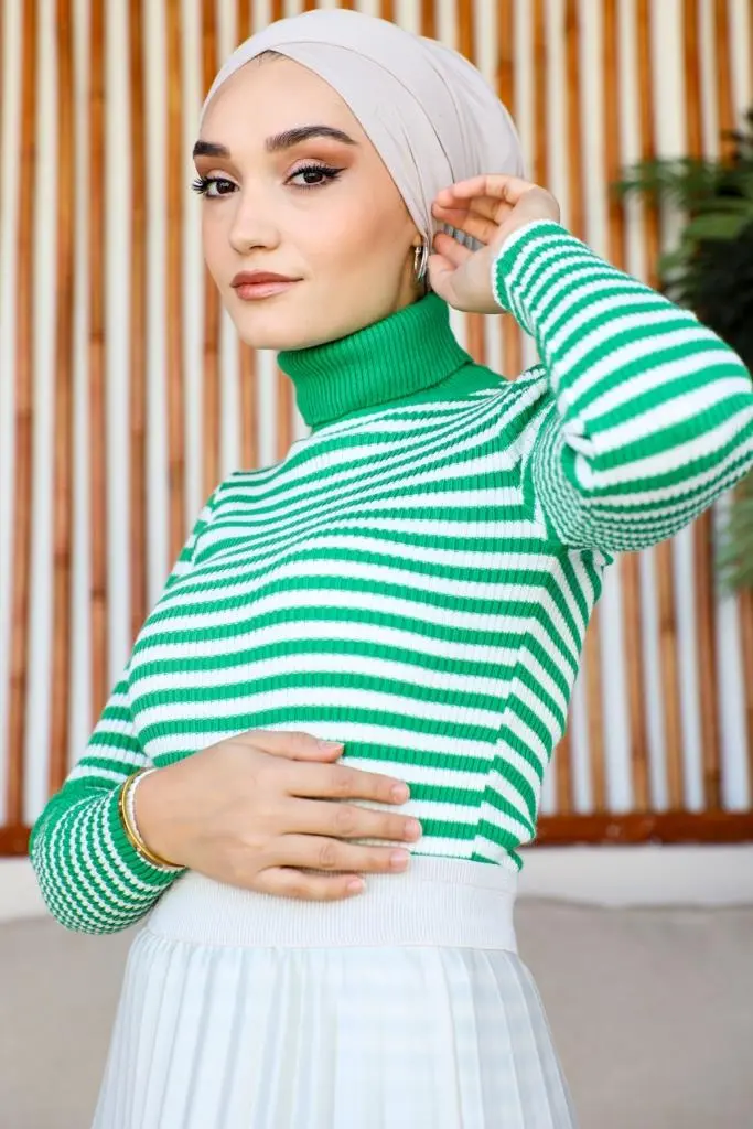 5087 Çizgili Triko Bady Yeşil-detail