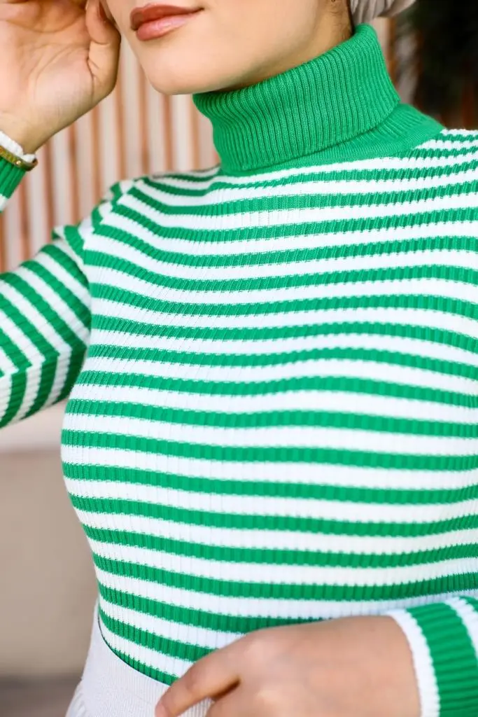 5087 Çizgili Triko Bady Yeşil-detail