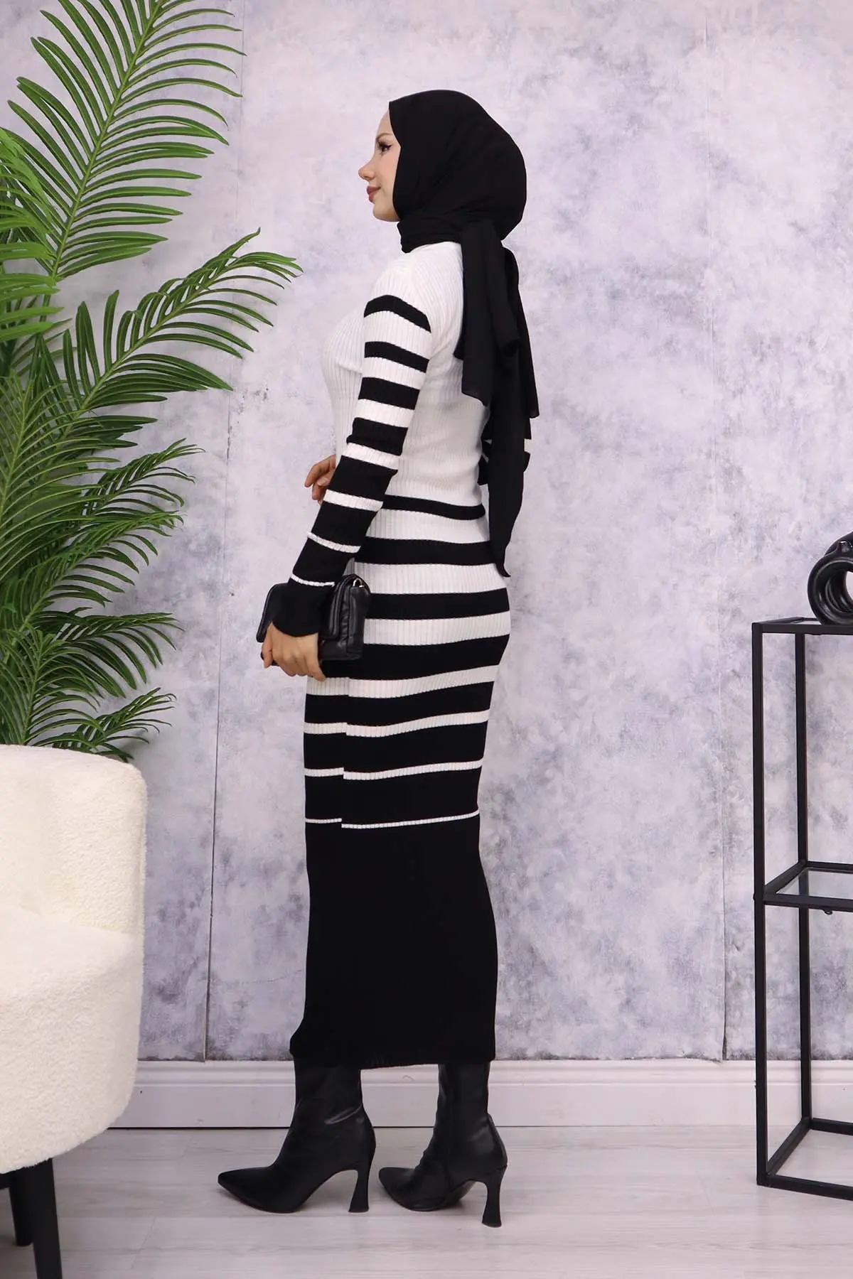 6041 Balıkçı Yaka Triko Elbise Ekru-detail