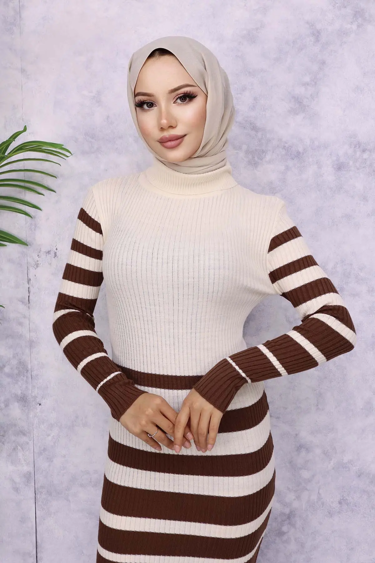 6041 Balıkçı Yaka Triko Elbise Kahverengi-detail