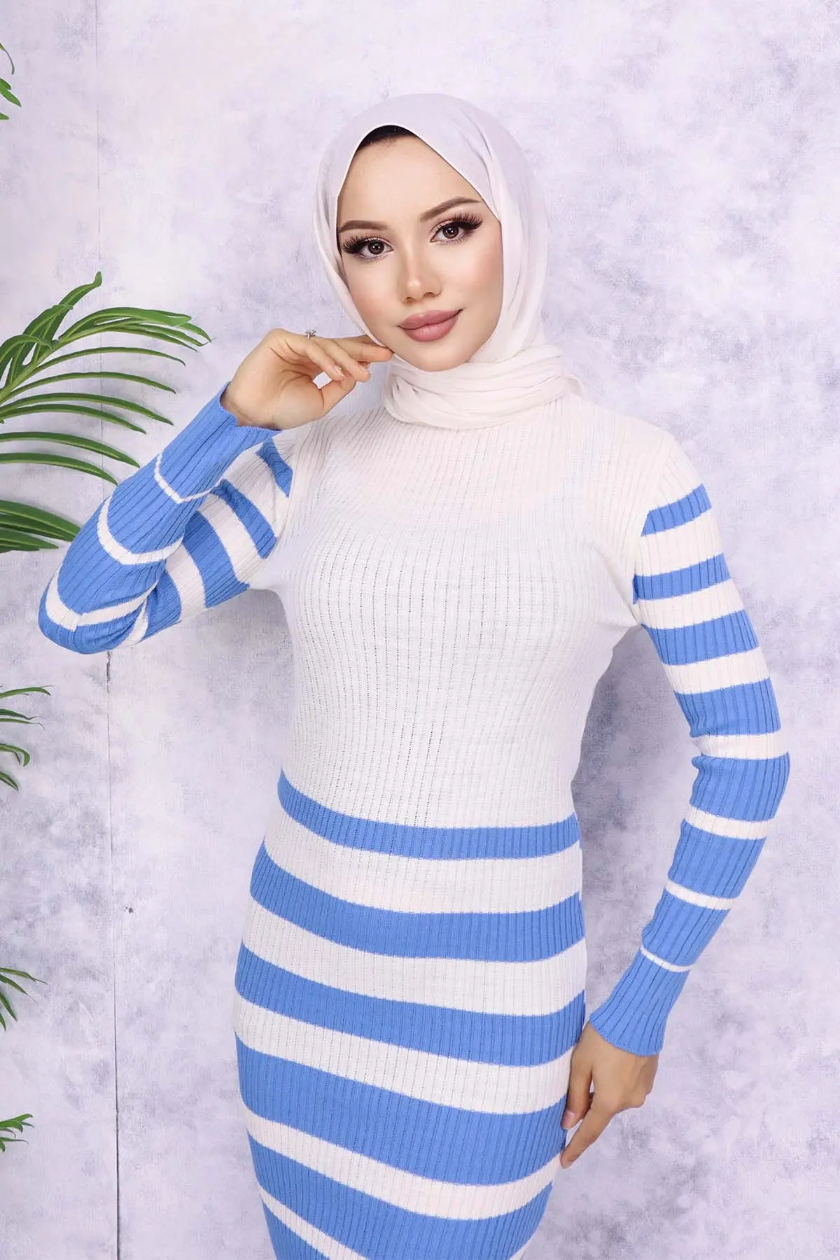 6041 Balıkçı Yaka Triko Elbise Mavi-detail