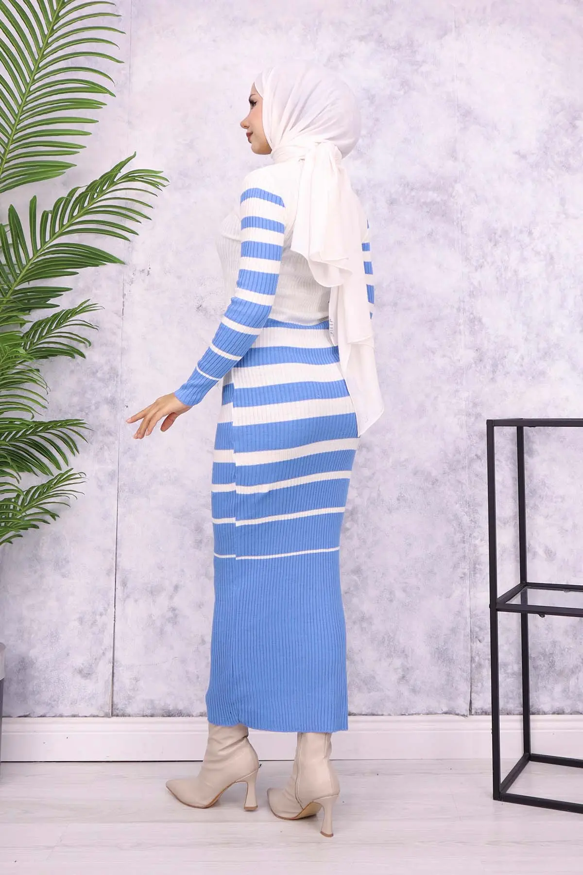 6041 Balıkçı Yaka Triko Elbise Mavi-detail