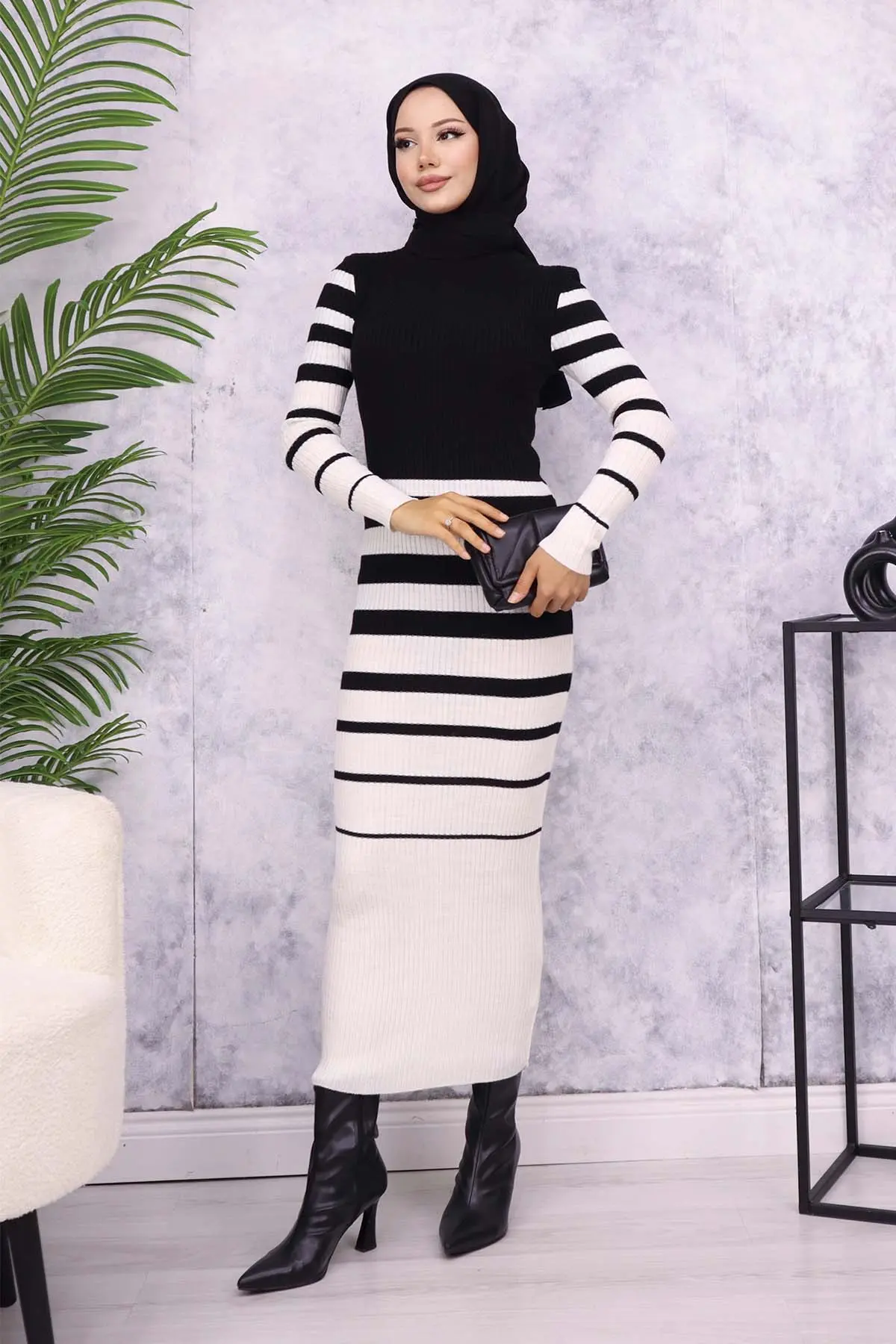 6041 Balıkçı Yaka Triko Elbise Siyah-detail