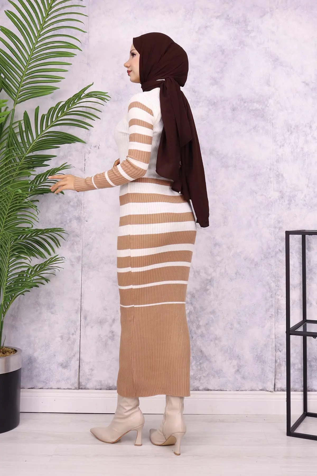 6041 Balıkçı Yaka Triko Elbise Vizon-detail