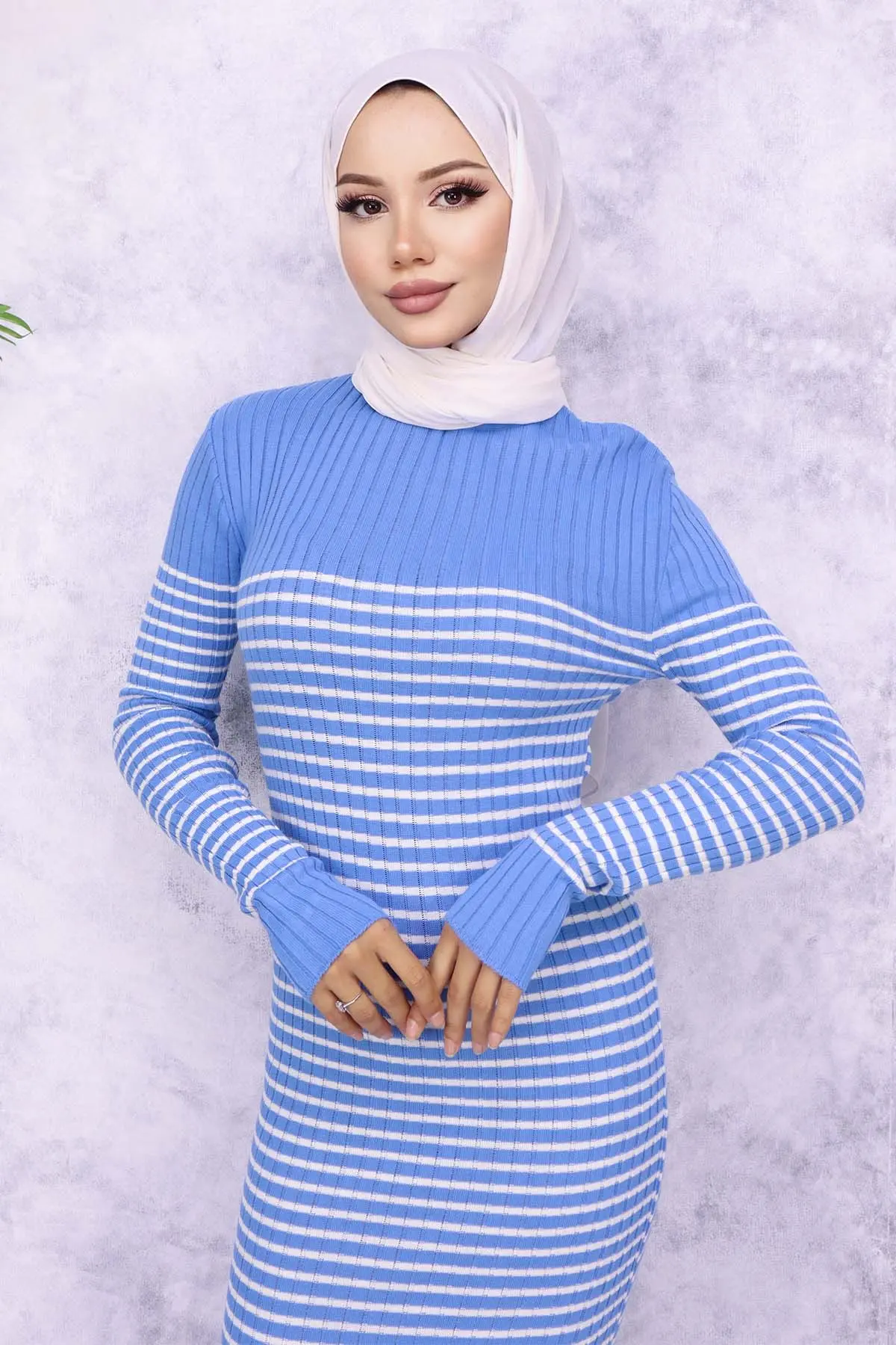Turtleneck Striped Dress-detail