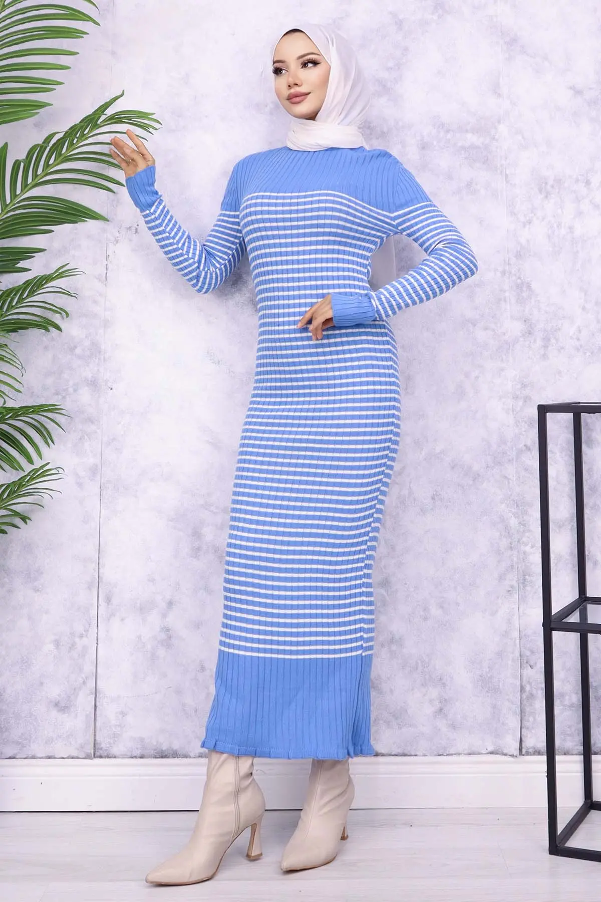 Turtleneck Striped Dress-detail