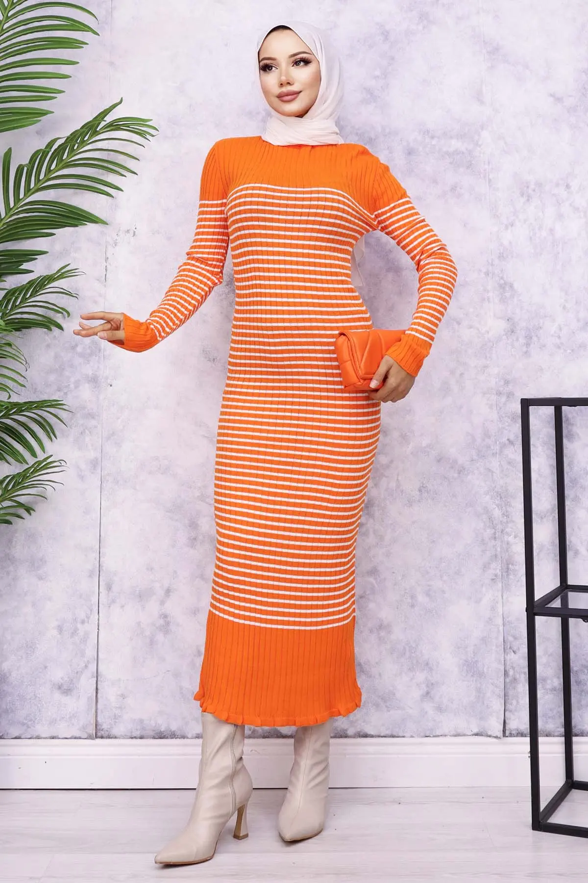 Turtleneck Striped Dress-detail