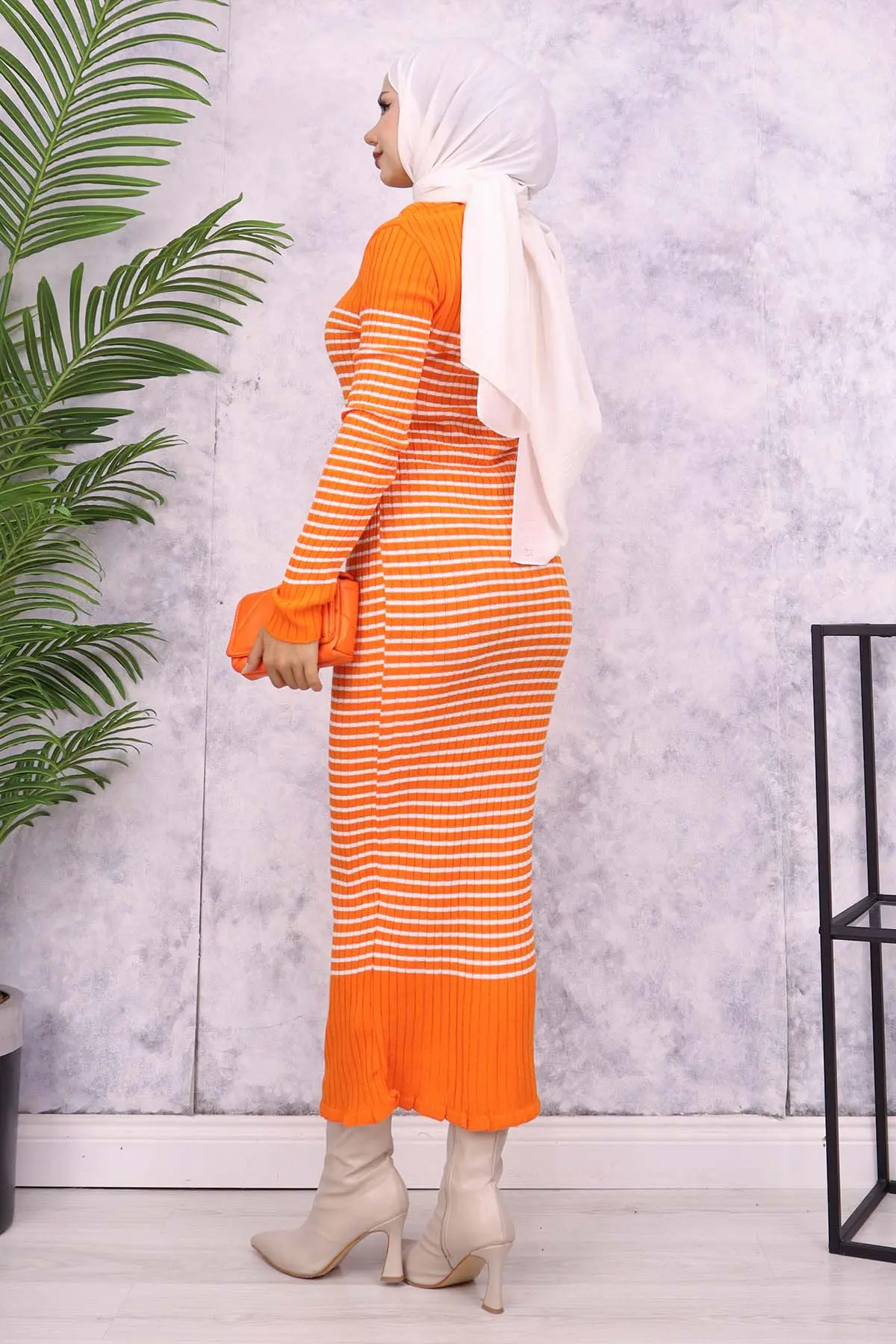 Turtleneck Striped Dress-detail