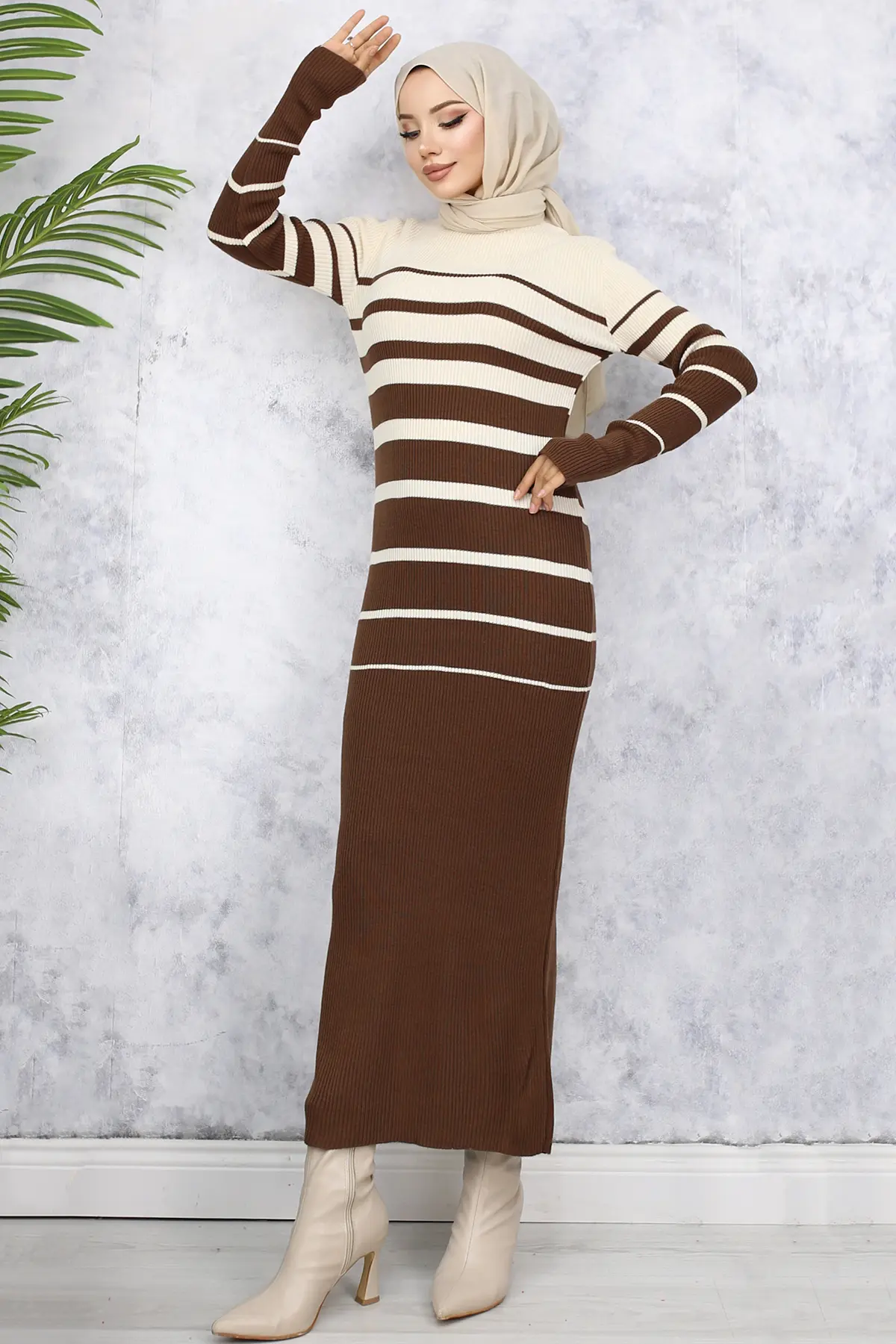 6107 Balıkçı Yaka Triko Elbise Kahverengi-detail