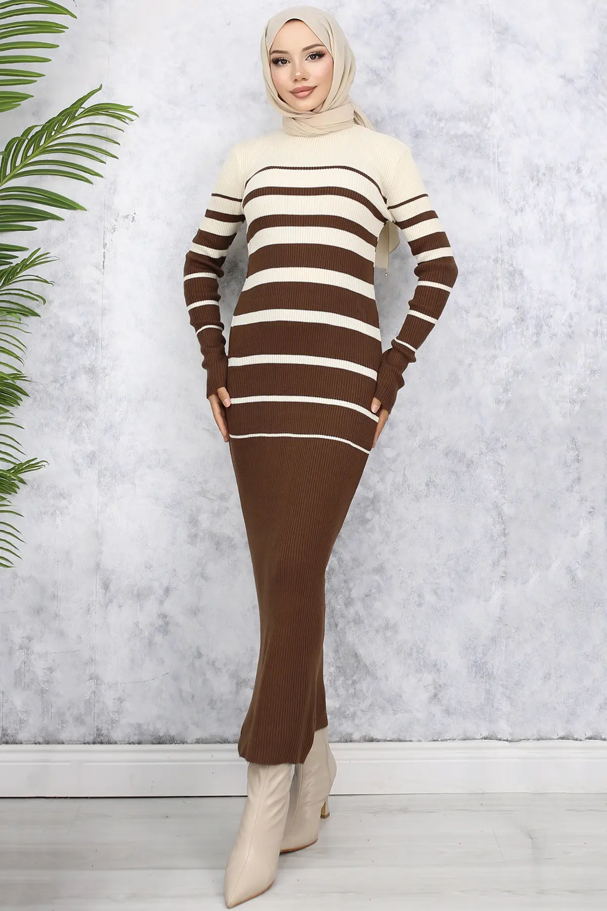 6107 Balıkçı Yaka Triko Elbise Kahverengi-detail