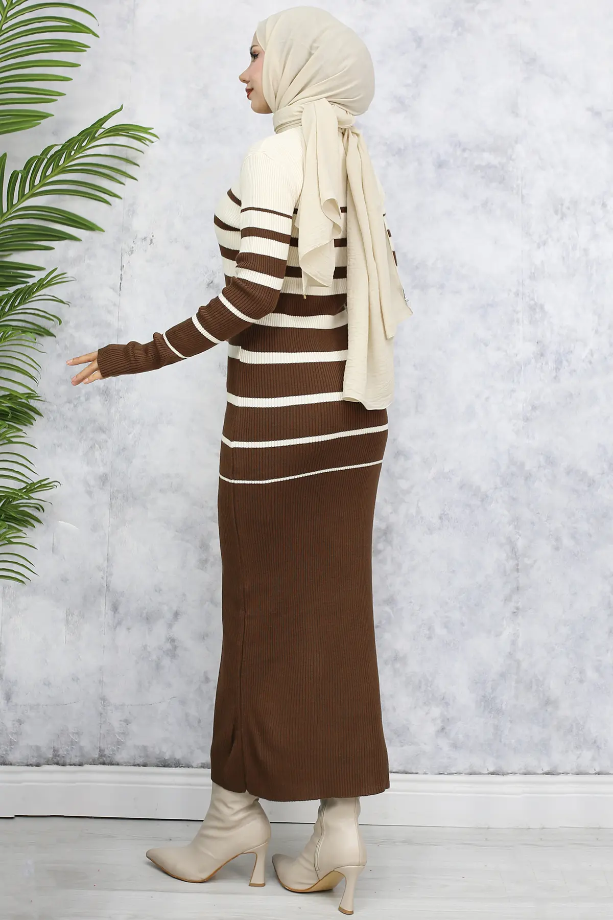 6107 Balıkçı Yaka Triko Elbise Kahverengi-detail