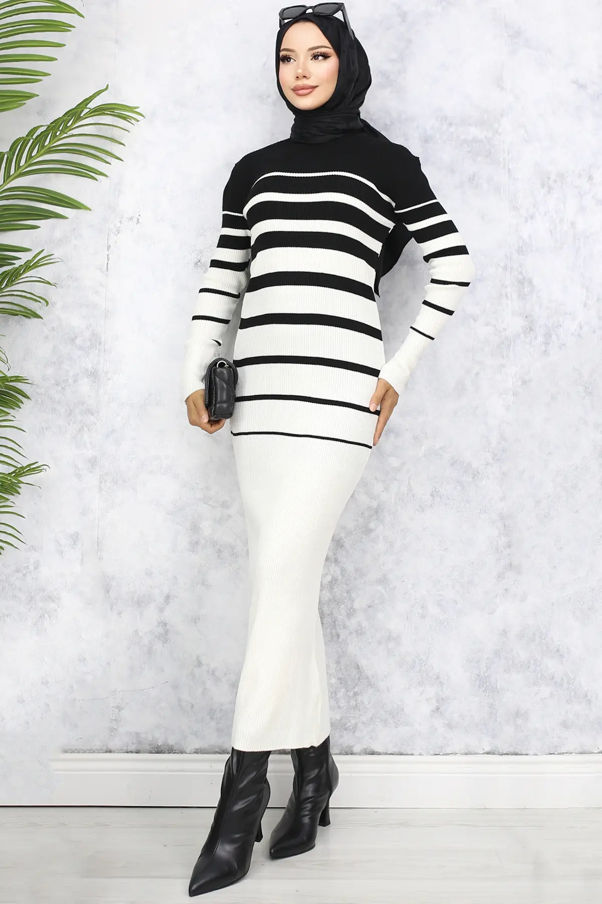 6107 Balıkçı Yaka Triko Elbise Siyah-detail