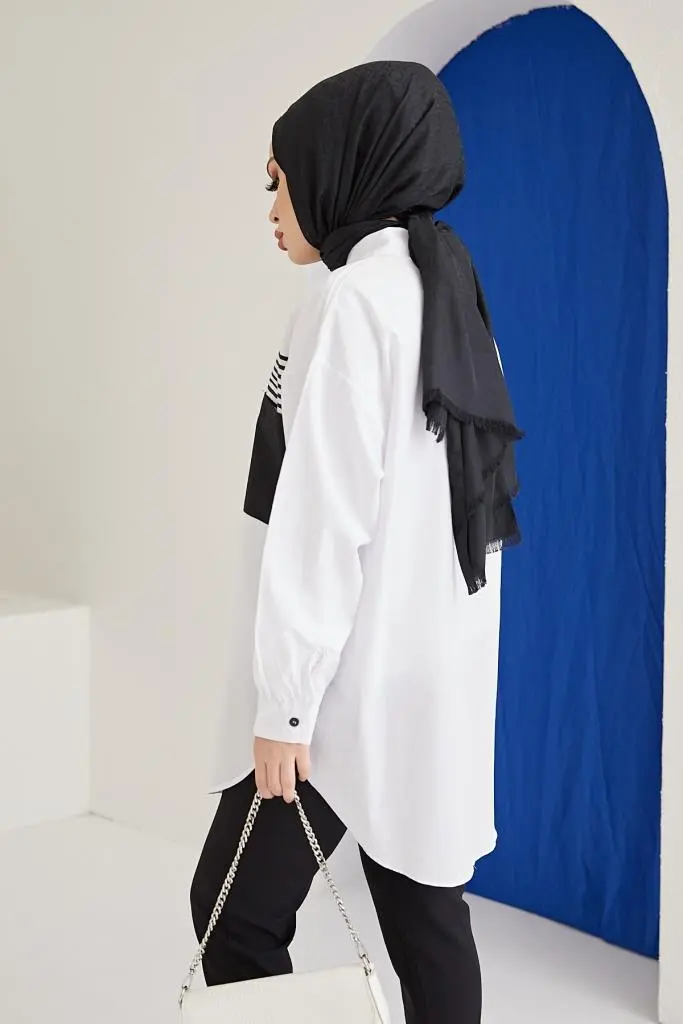 61409 Çizgi Detaylı Gömlek Beyaz-detail