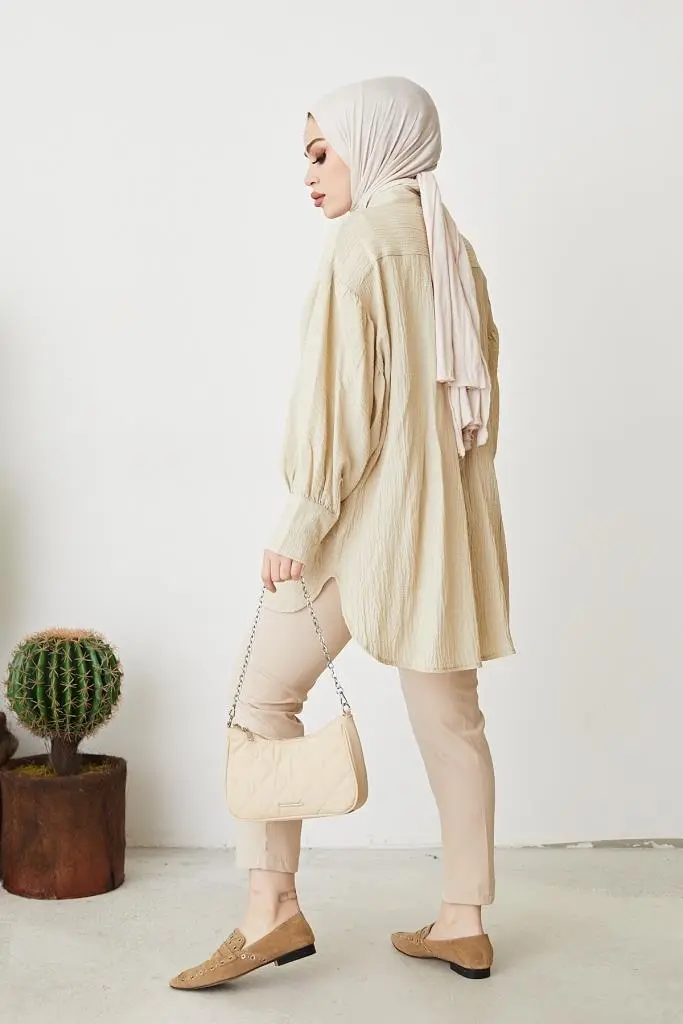 61446 Balon Kol Salaş Gömlek Bej-detail