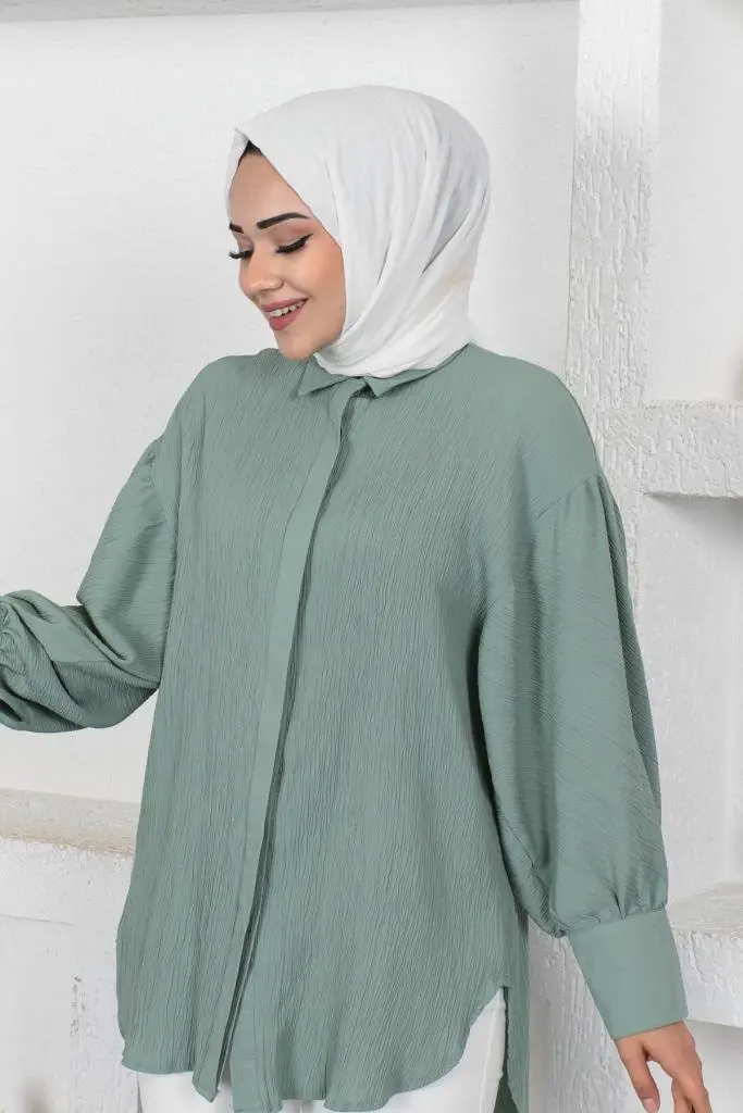 61446 Balon Kol Salaş Gömlek Çağla-detail