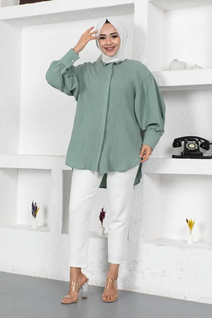 61446 Balon Kol Salaş Gömlek Çağla-detail