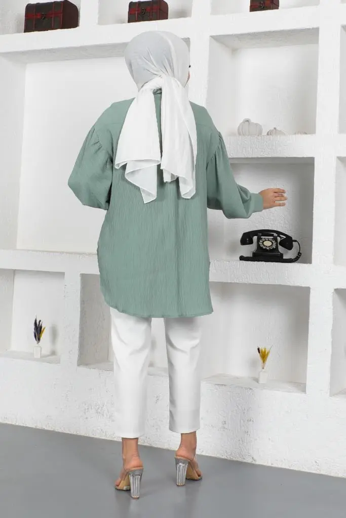 61446 Balon Kol Salaş Gömlek Çağla-detail