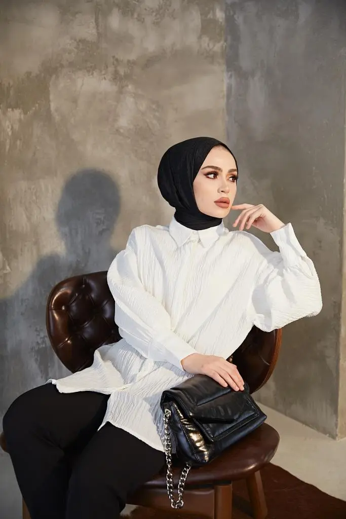 61446 Balon Kol Salaş Gömlek Kırık Beyaz-detail