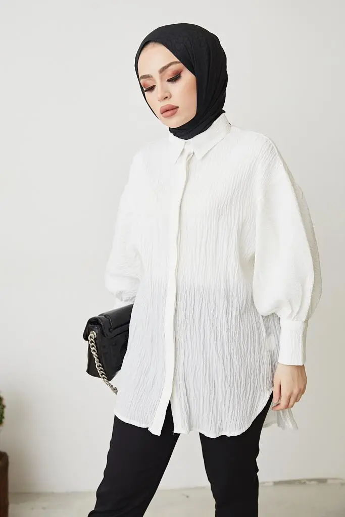 61446 Balon Kol Salaş Gömlek Kırık Beyaz-detail