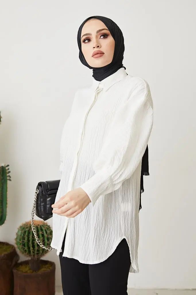 61446 Balon Kol Salaş Gömlek Kırık Beyaz-detail