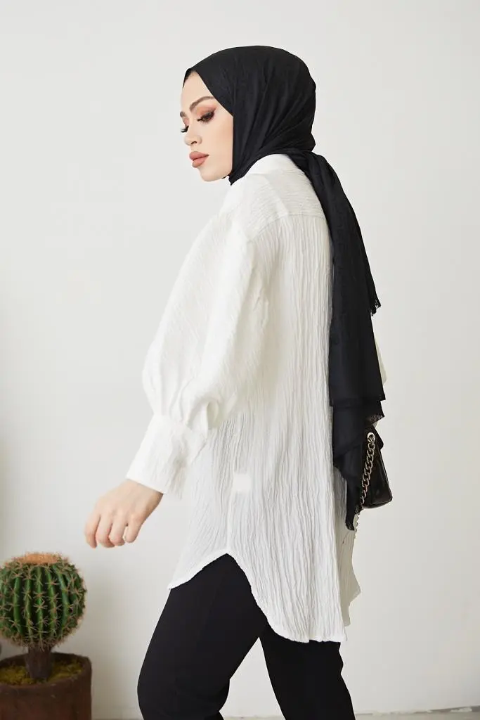 61446 Balon Kol Salaş Gömlek Kırık Beyaz-detail