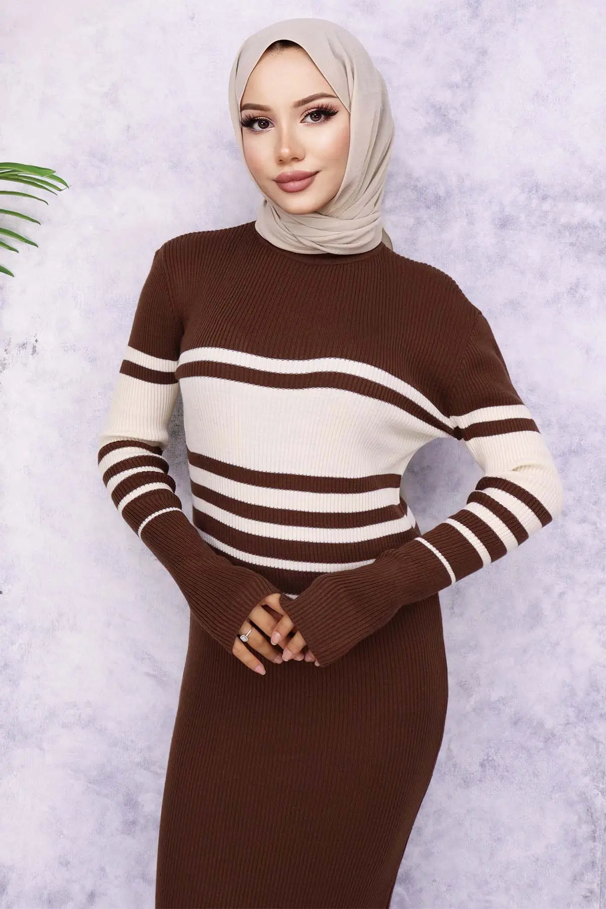 6146 Balıkçı Yaka Triko Elbise Kahverengi-detail