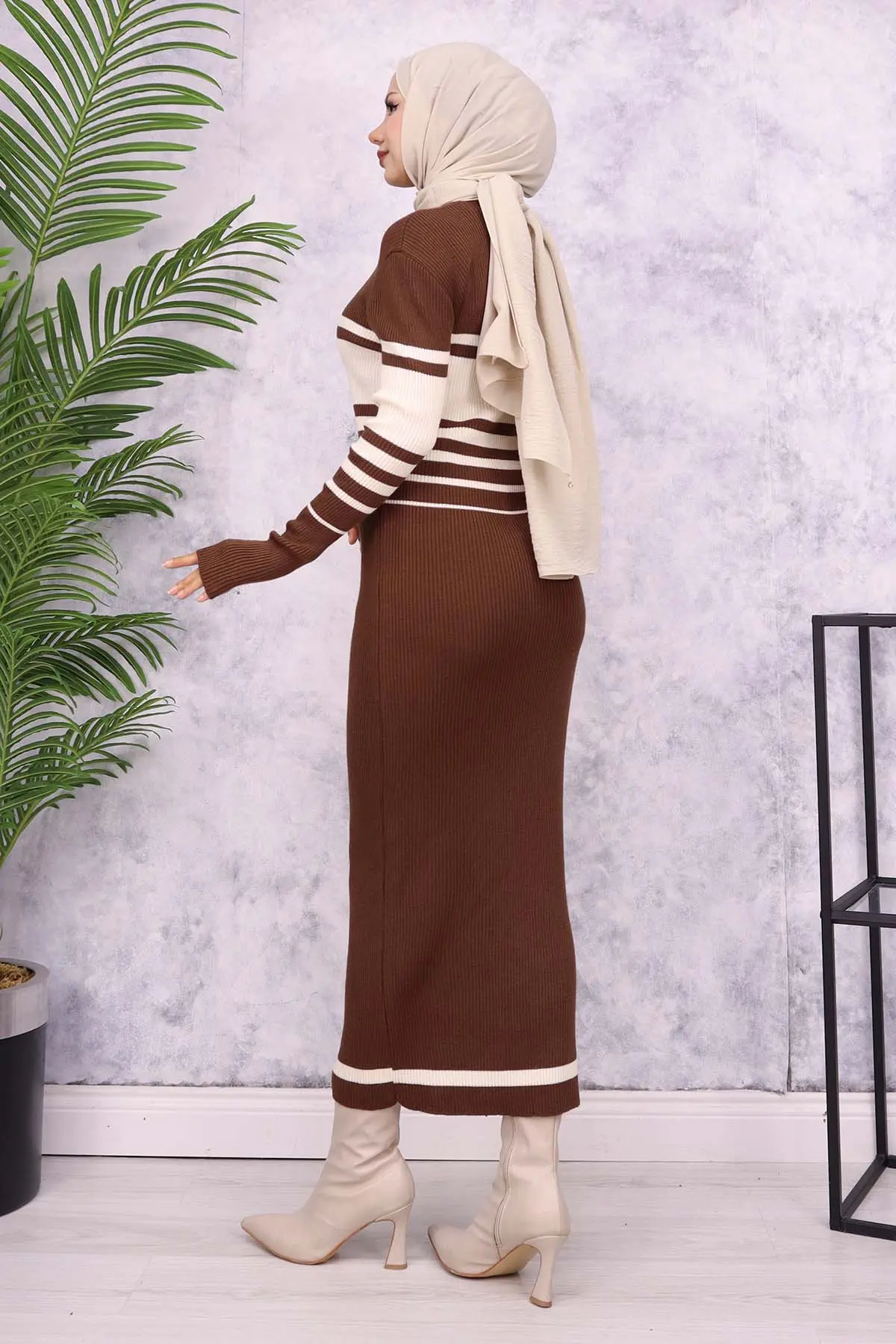 6146 Balıkçı Yaka Triko Elbise Kahverengi-detail