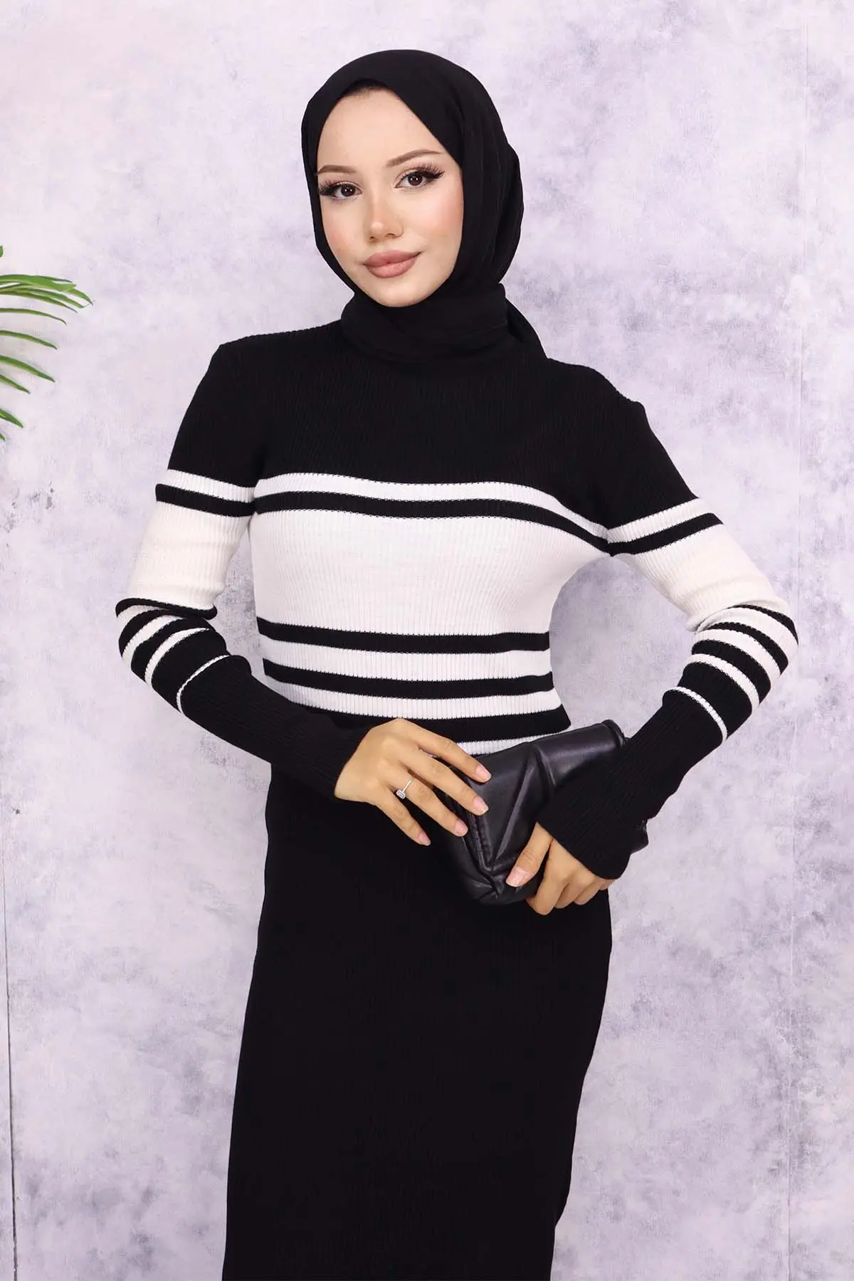 6146 Balıkçı Yaka Triko Elbise Siyah-detail