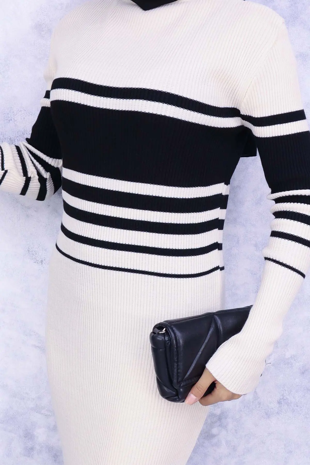 6146 Balıkçı Yaka Triko Elbise Taş Rengi-detail