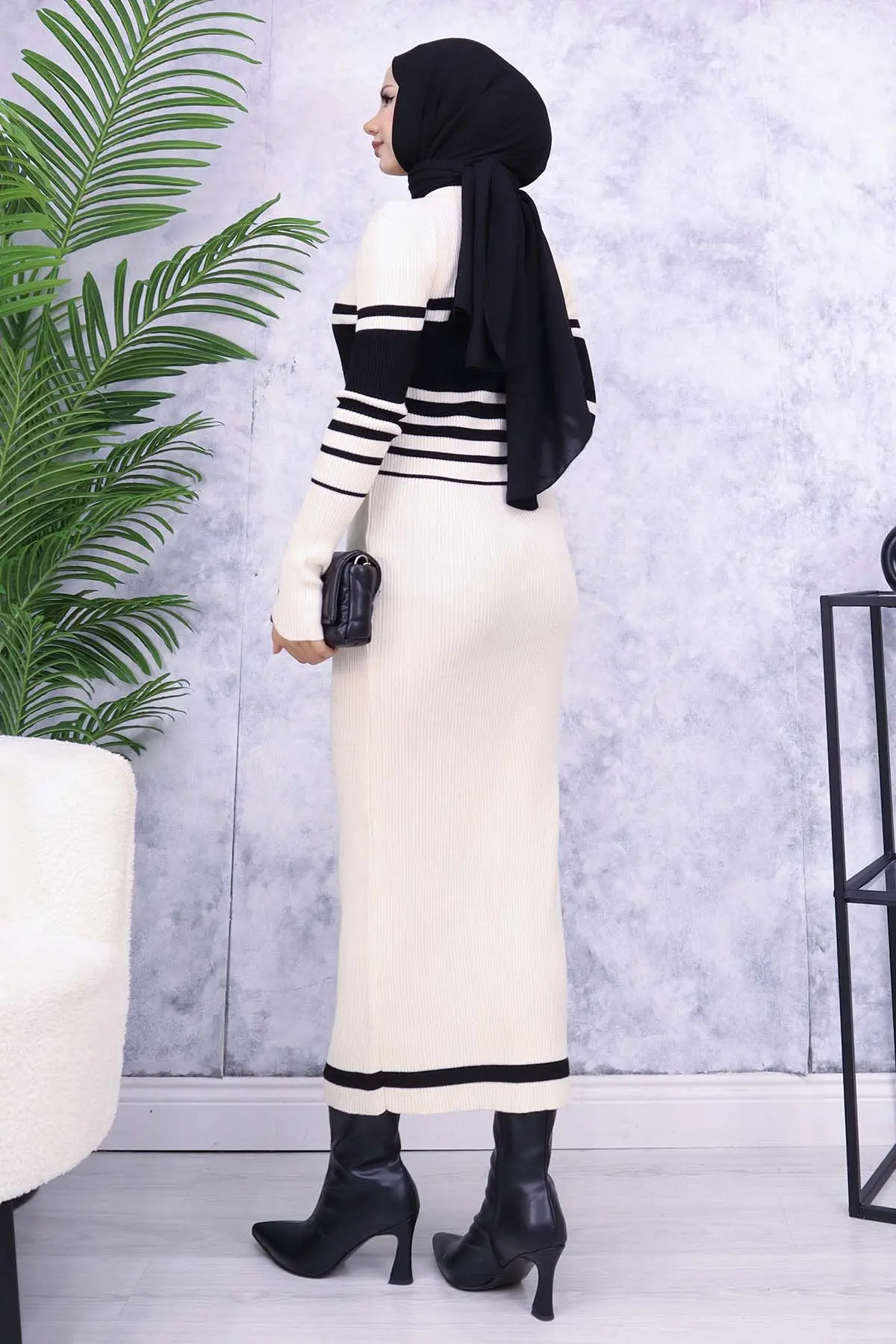 6146 Balıkçı Yaka Triko Elbise Taş Rengi-detail