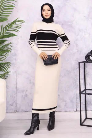 6146 Balıkçı Yaka Triko Elbise Taş Rengi