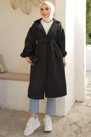61533 Kuşaklı Trençkot Siyah