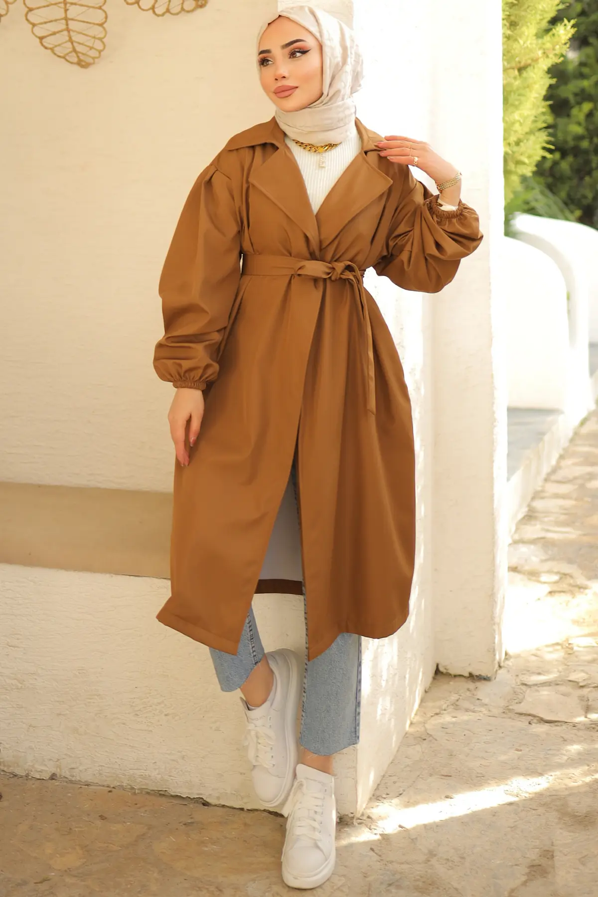 61533 Kuşaklı Trençkot Taba-detail