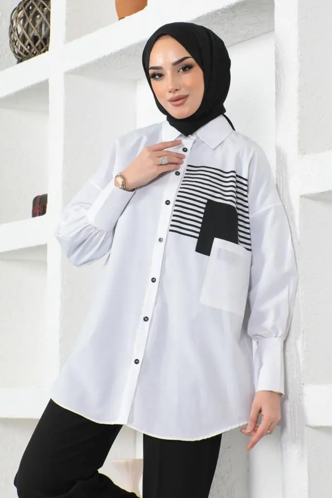 Front Pocket White Shirt-detail