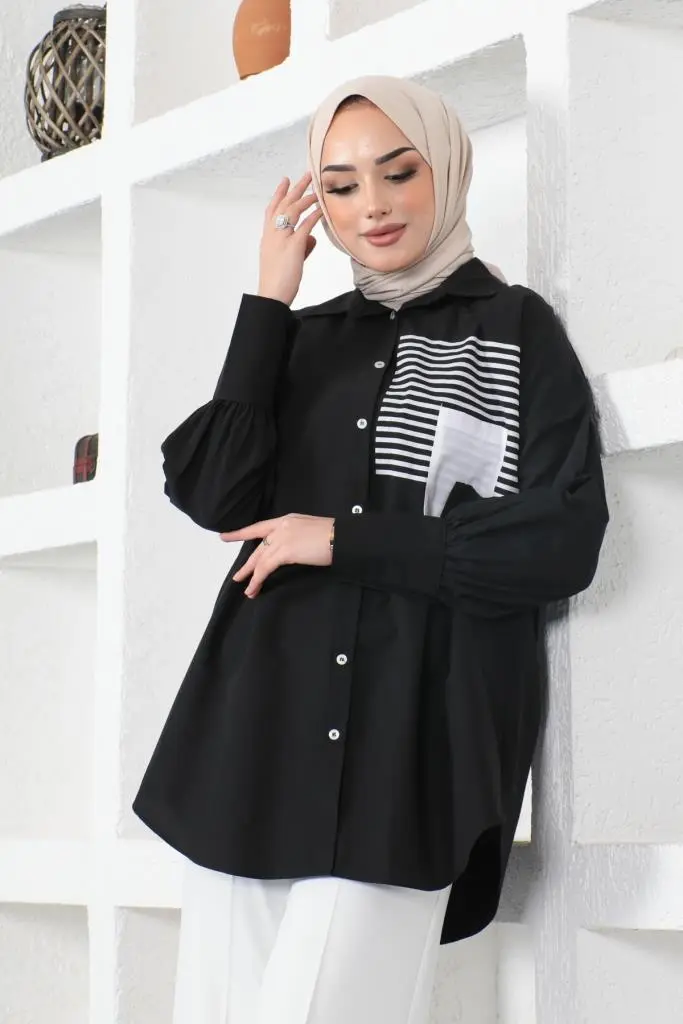 Front Pocket Black Shirt-detail