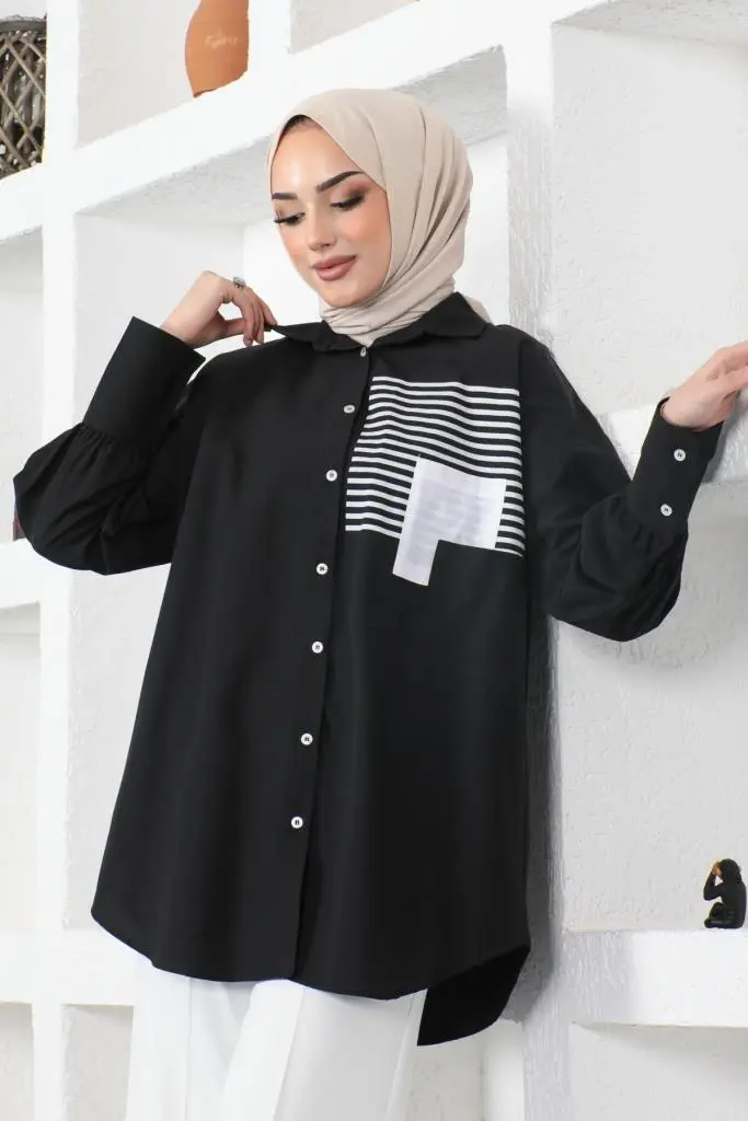 Front Pocket Black Shirt-detail