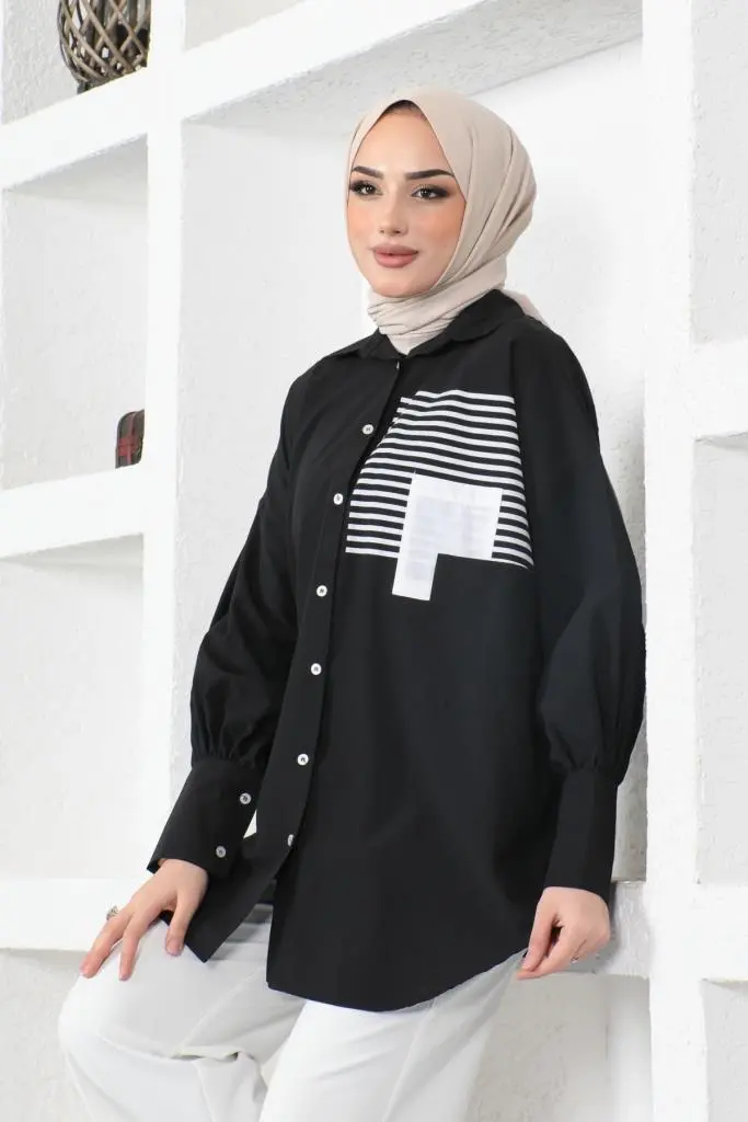 Front Pocket Black Shirt-detail