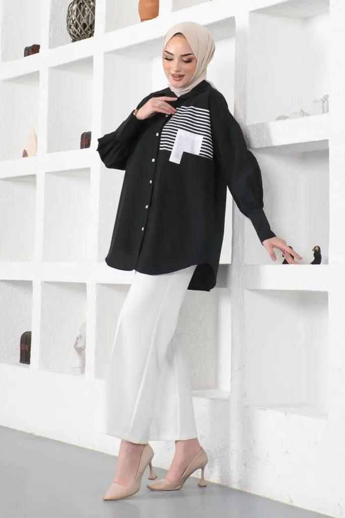 Front Pocket Black Shirt-detail