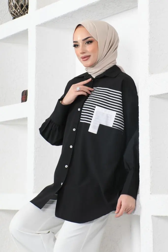 Front Pocket Black Shirt-detail