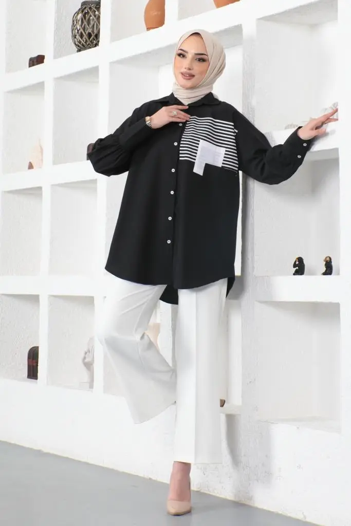 Front Pocket Black Shirt-detail