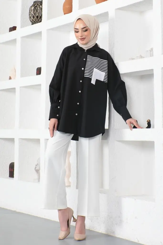 Front Pocket Black Shirt-detail