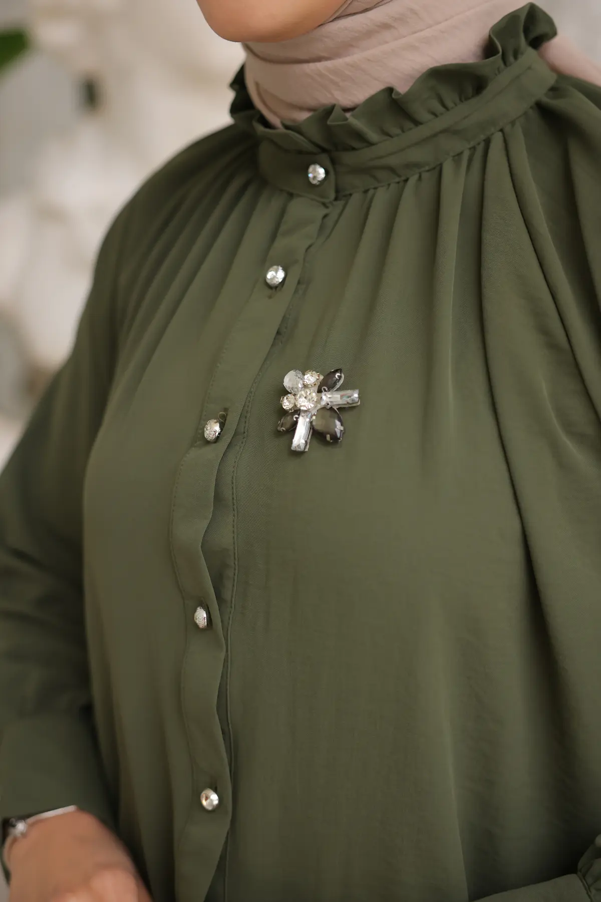 61639 Broşlu Gömlek Haki-detail