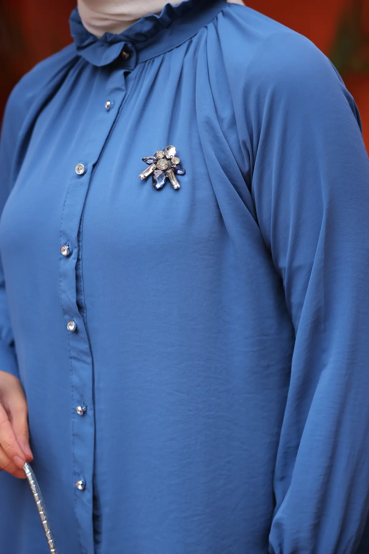 61639 Broşlu Gömlek İndigo-detail